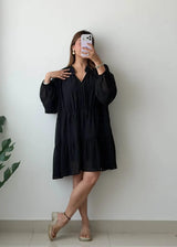 Size XL-2XL, Black Sheer Layered Dress