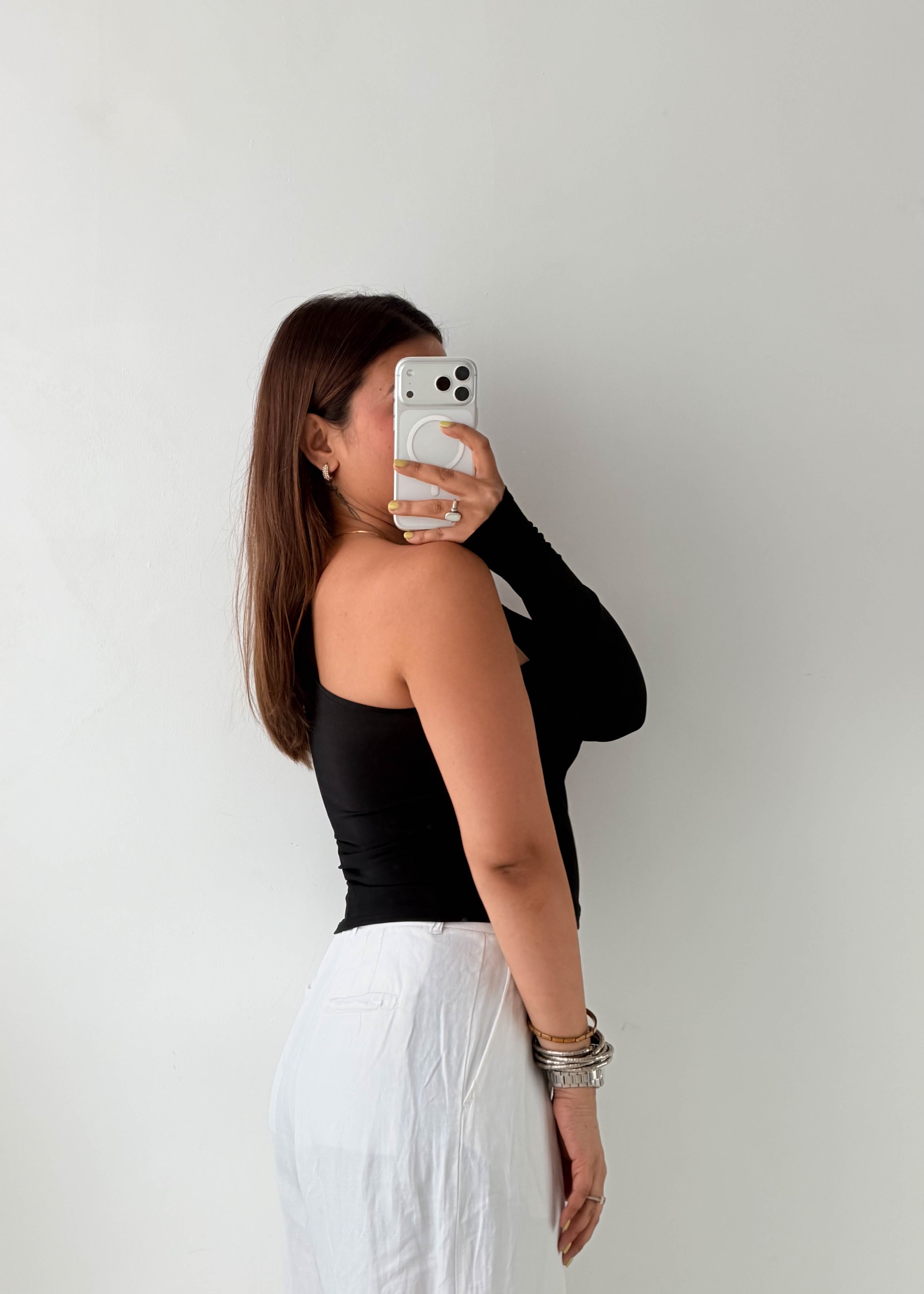 Size S-M Black One-Shoulder Twist Top
