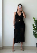 Size S-M, Black Crochet Maxi Dress