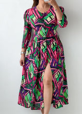 Size S-M Multicolor Abstract Print Midi Dress