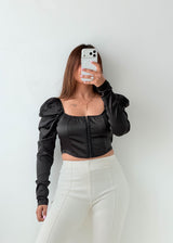 Size M Black Puff Sleeve Corset Top