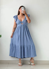 Size M-L Powder Blue Ruffle Maxi Dress
