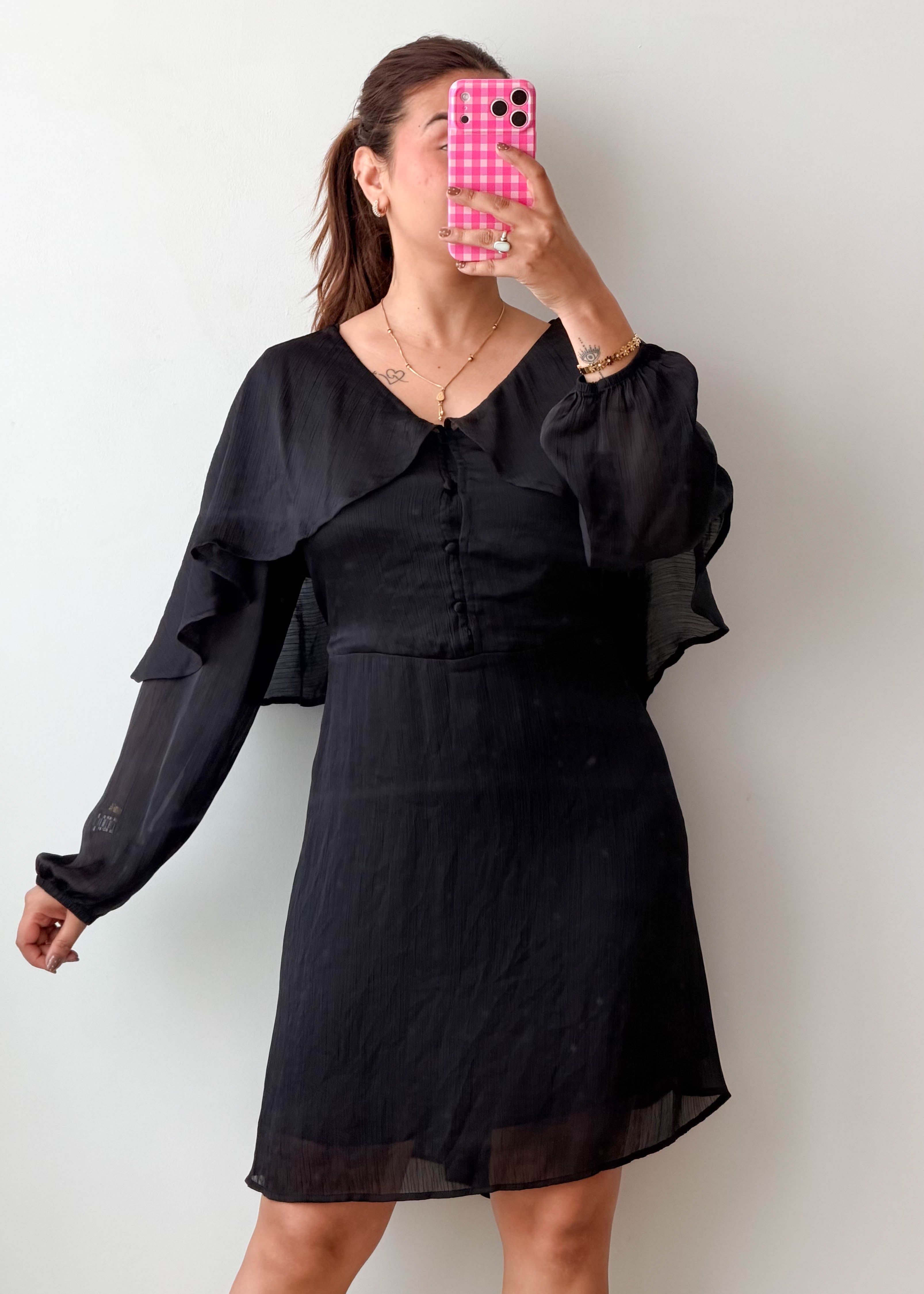 Size XL Black Sheer Sleeve Mini Dress