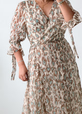 Size S-M Beige Printed Wrap Maxi Dress