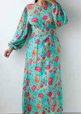 Size XS-S Aqua Floral Print Maxi Dress