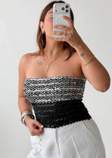 Size XS-M Black & White Smocked Tube Top