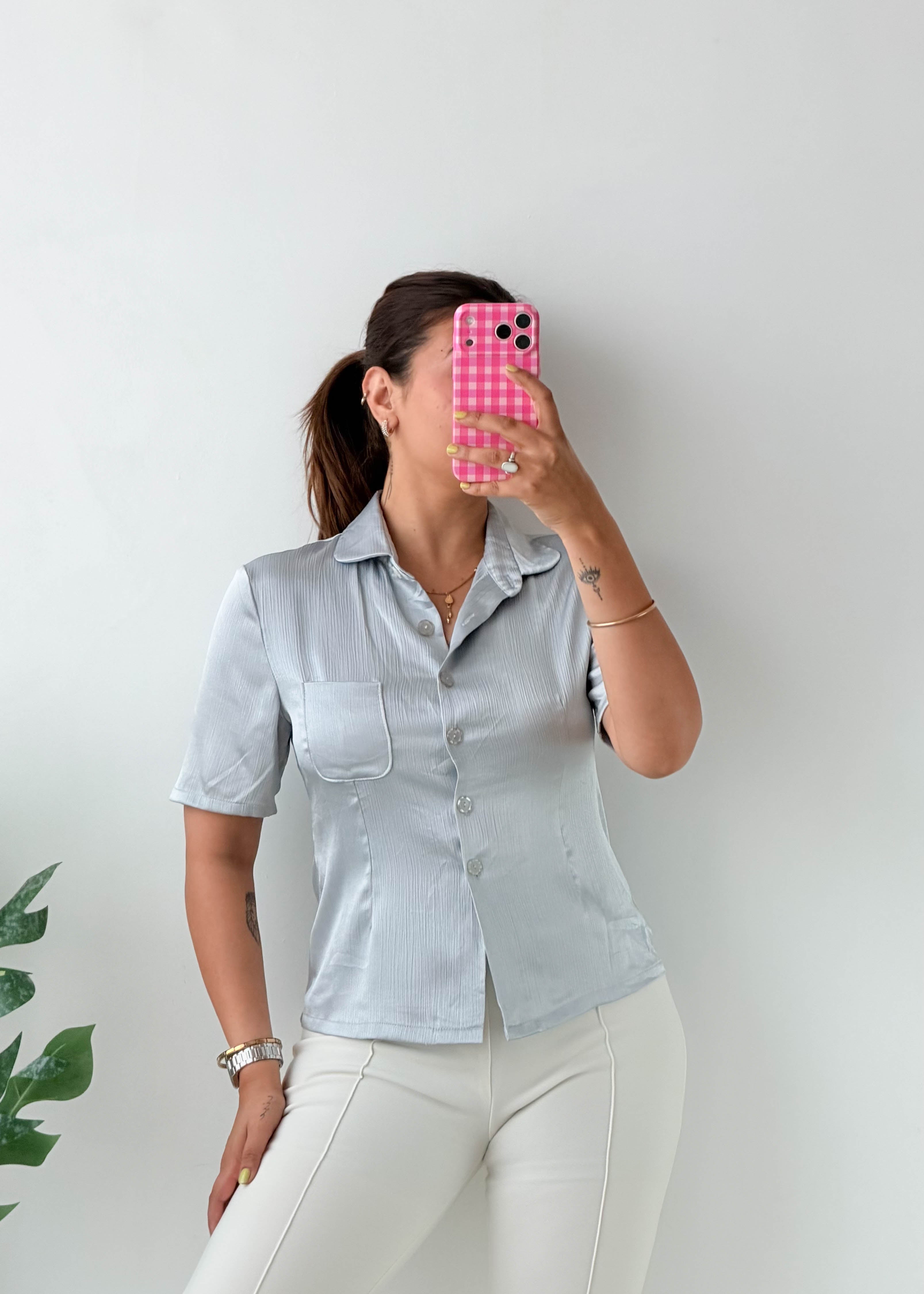 Size XS-S Light Blue Collared Shirt