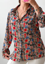 Size M-L Multicolor Geometric Print Shirt Top