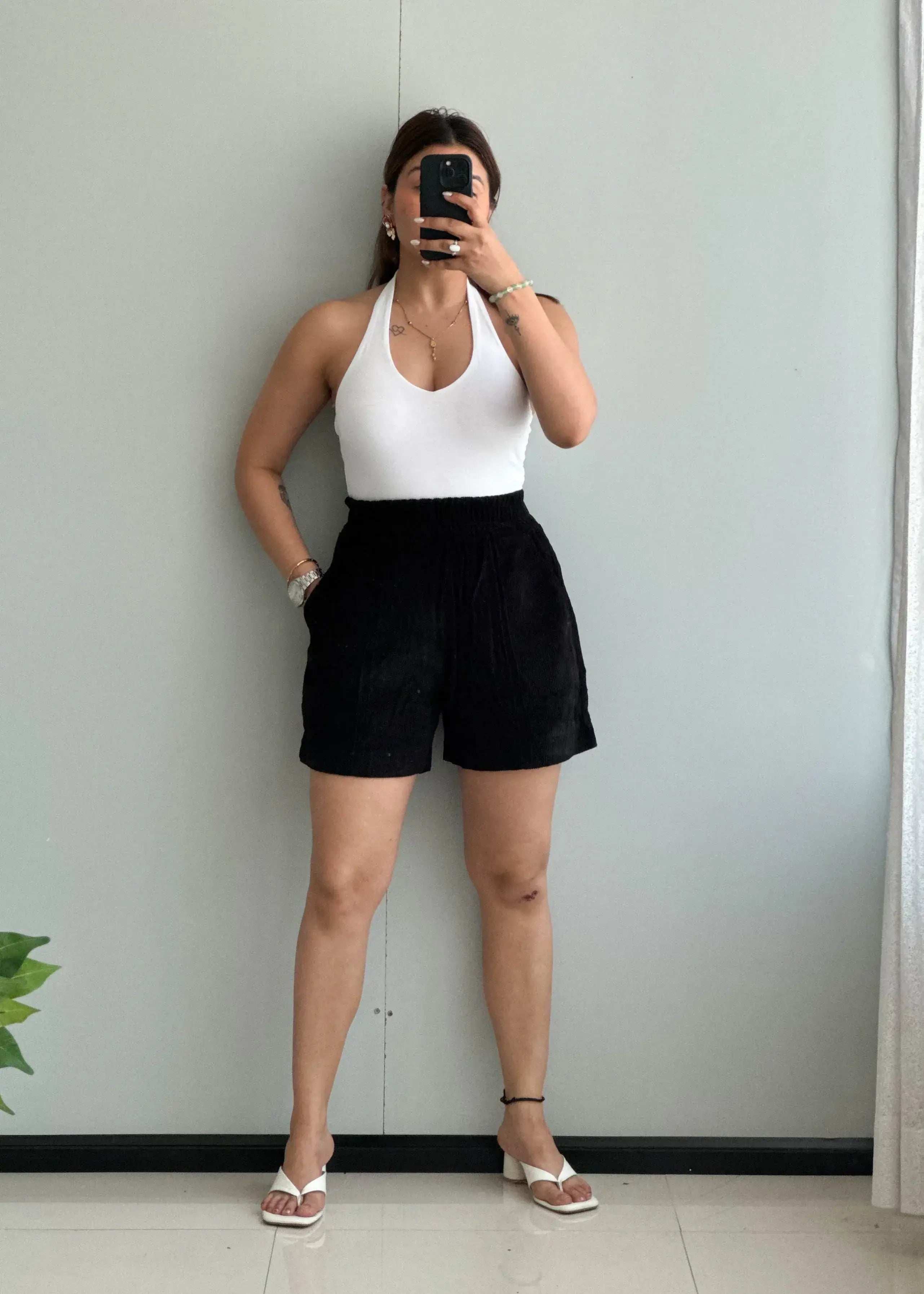 Waist : 26-28, Black Corduroy High waisted Shorts - Closet by Payal