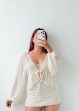 Size S-M White Tie-Up Peplum Top
