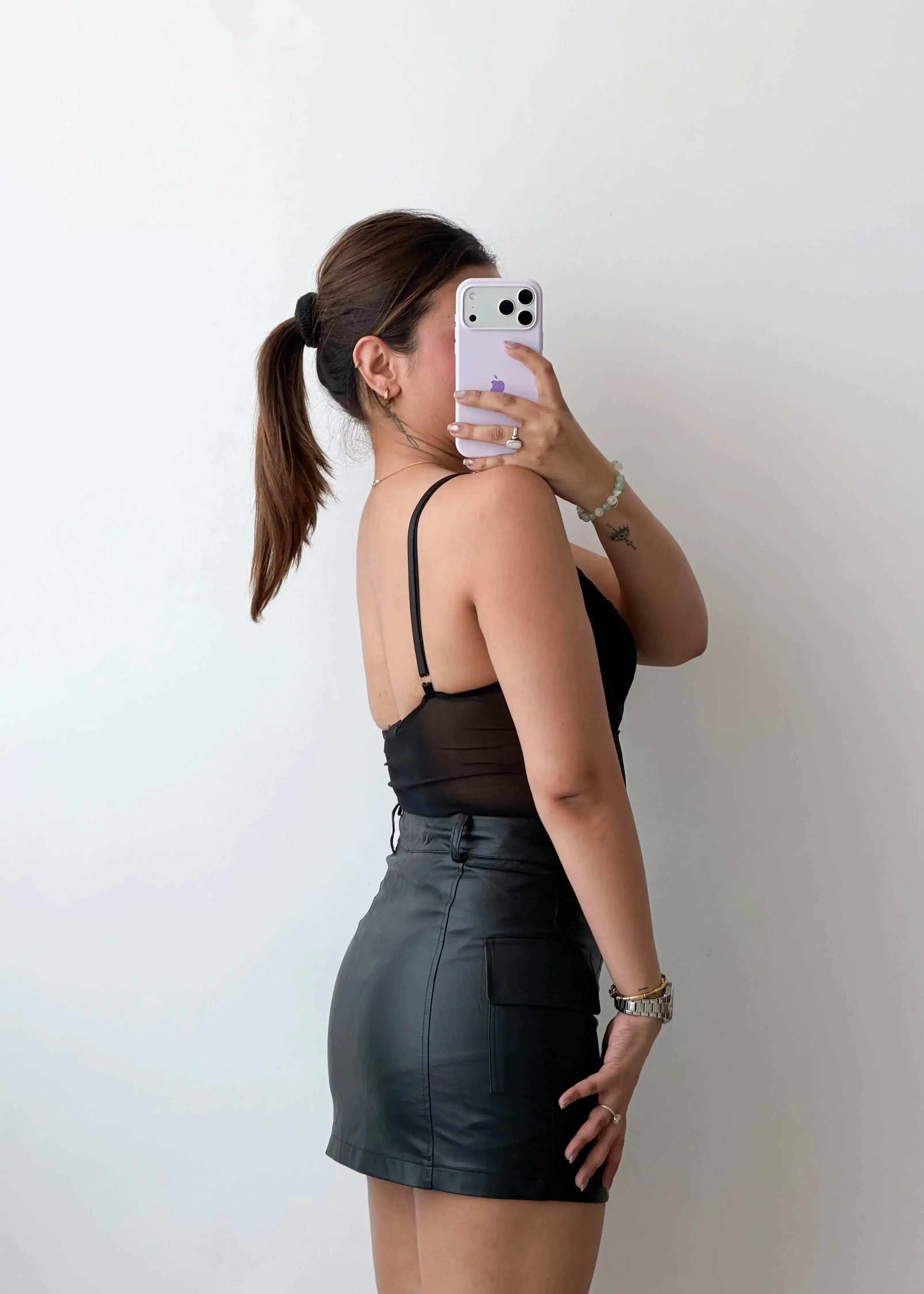 Size S-M Black Sheer Panel Bodysuit