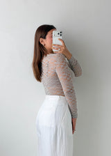 Size XS-S Grey Floral Lace Bodysuit
