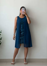 S-M Teal Layered Sequin Mini Dress