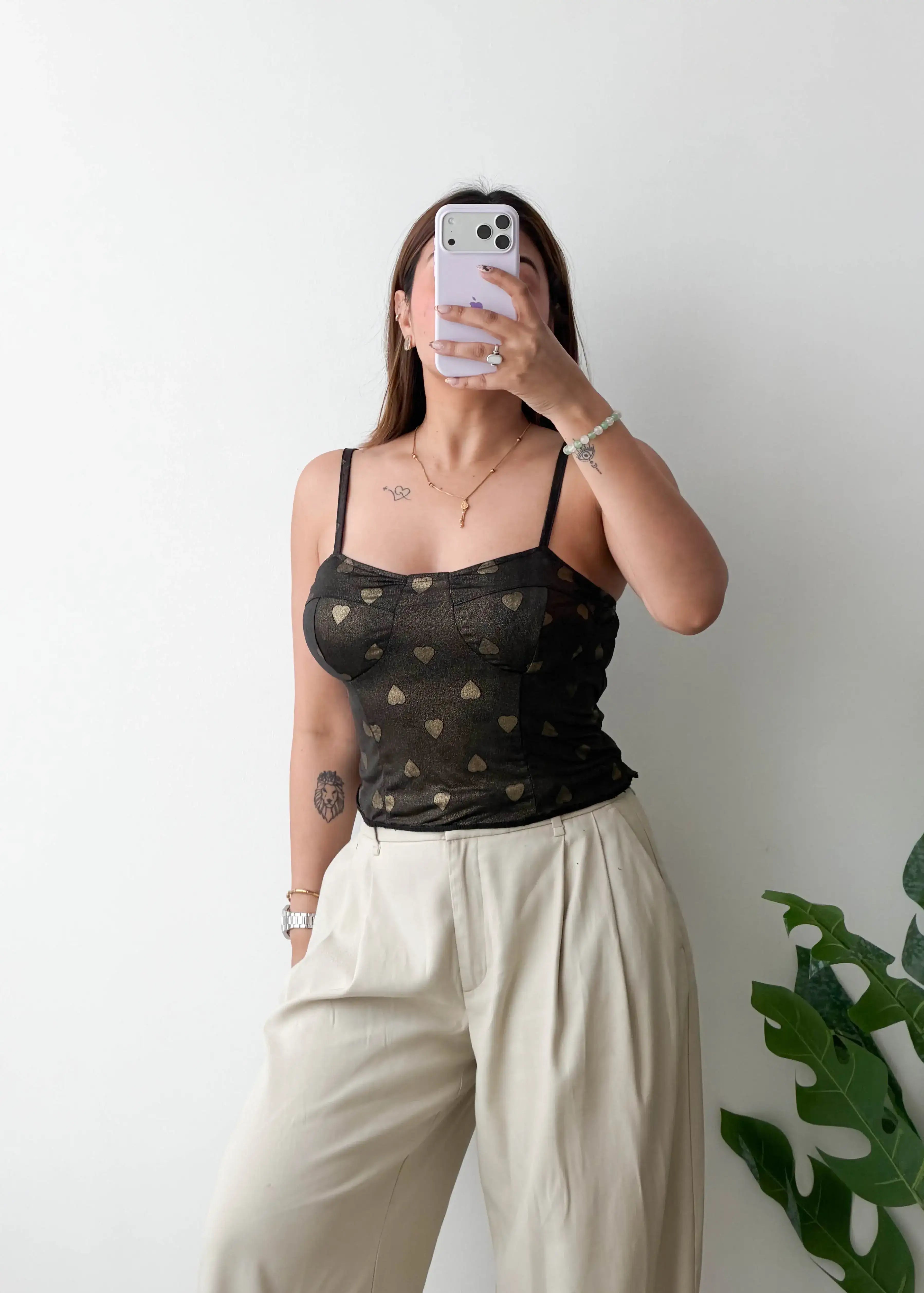 Size S-M, Black Sheer Heart Mesh Top