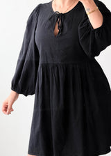 Size XL-2XL Black Tie-Neck Mini Dress