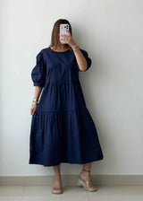 Size L-XL, Navy Tiered Midi Dress