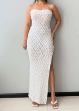Size M-L, White Strapless Lace Maxi Dress - Closet by Payal