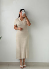 Size S-M Ivory Crochet Polo Midi Dress