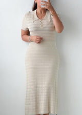 Size S-M Ivory Crochet Polo Midi Dress