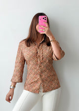 Size M-L Beige Brown Textured Shirt Top