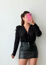 Size M-L Black Fringe Sleeve Bodysuit