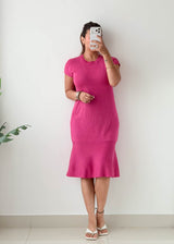 Size S-M Pink Ribbed Flared Midi Dress