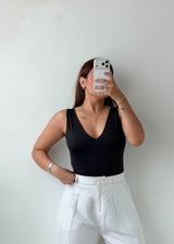 Size S-M Black V-Neck Bodysuit