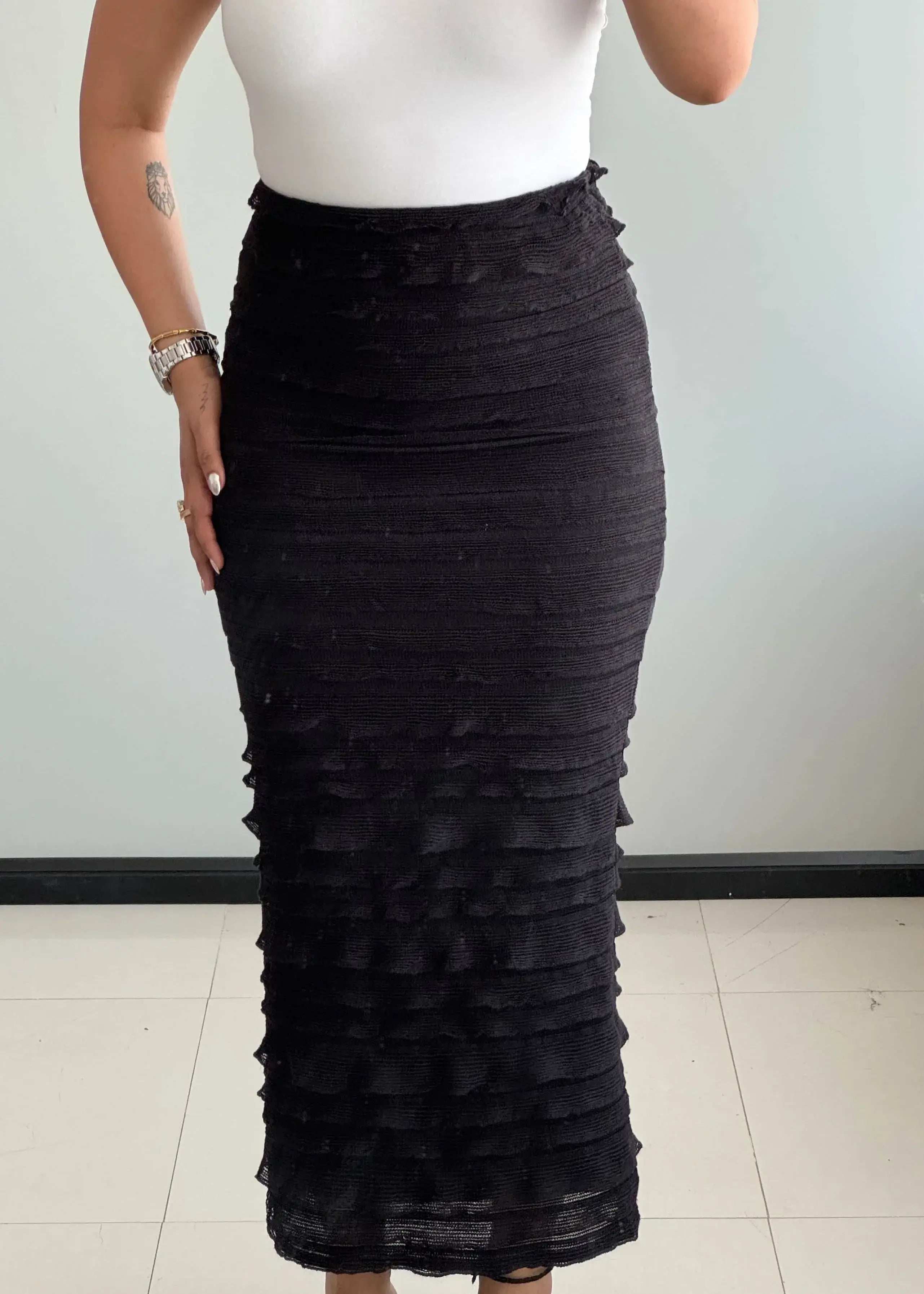 Waist : 26-28, Black Mesh Long skirt with Lining inside - Closet by Payal