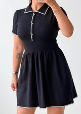 Size S-M Black Contrast Collar Mini Dress