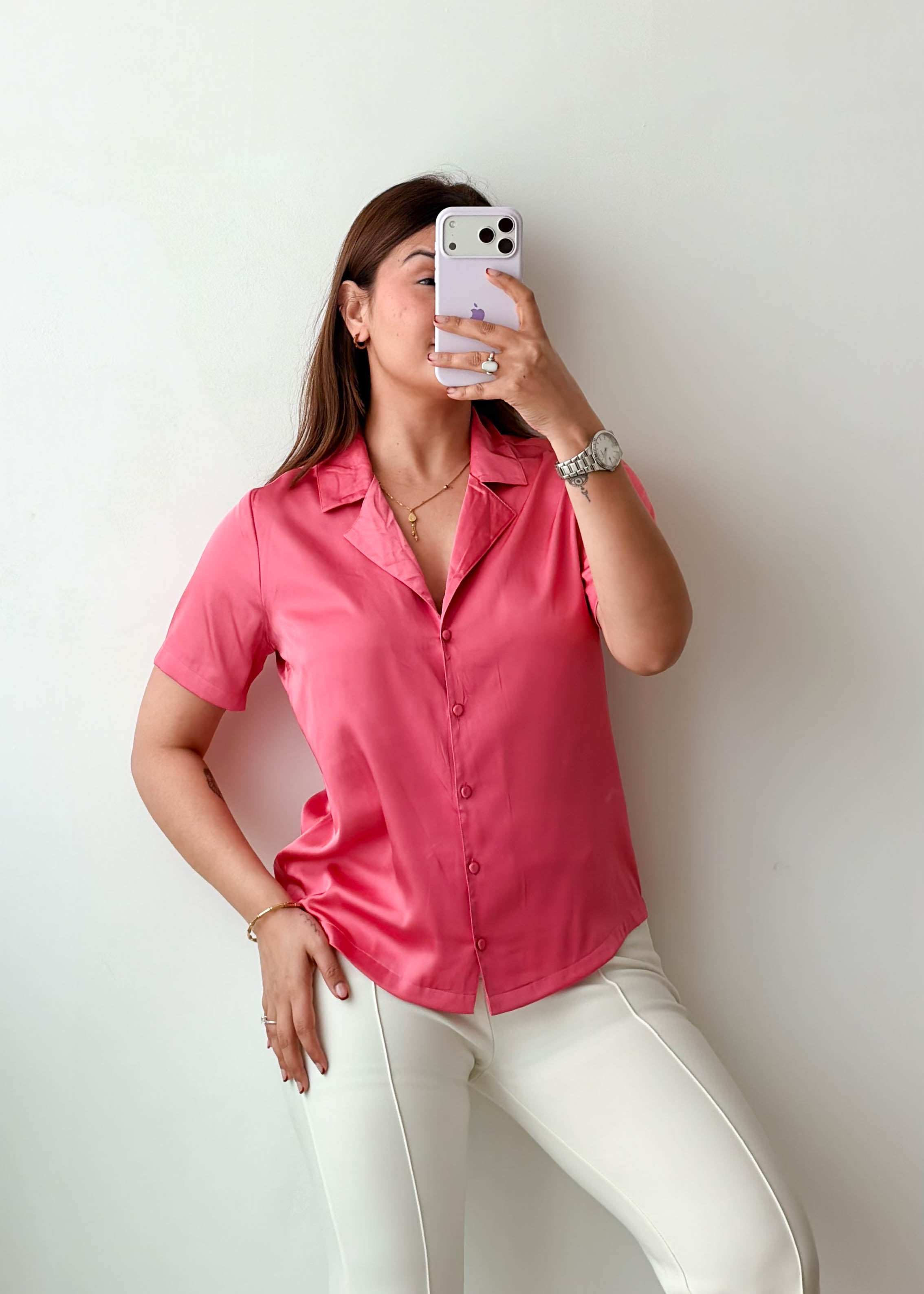 Size S-M Pink Satin Shirt Top