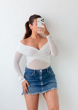 Size XS-S White Off-Shoulder Mesh Bodysuit