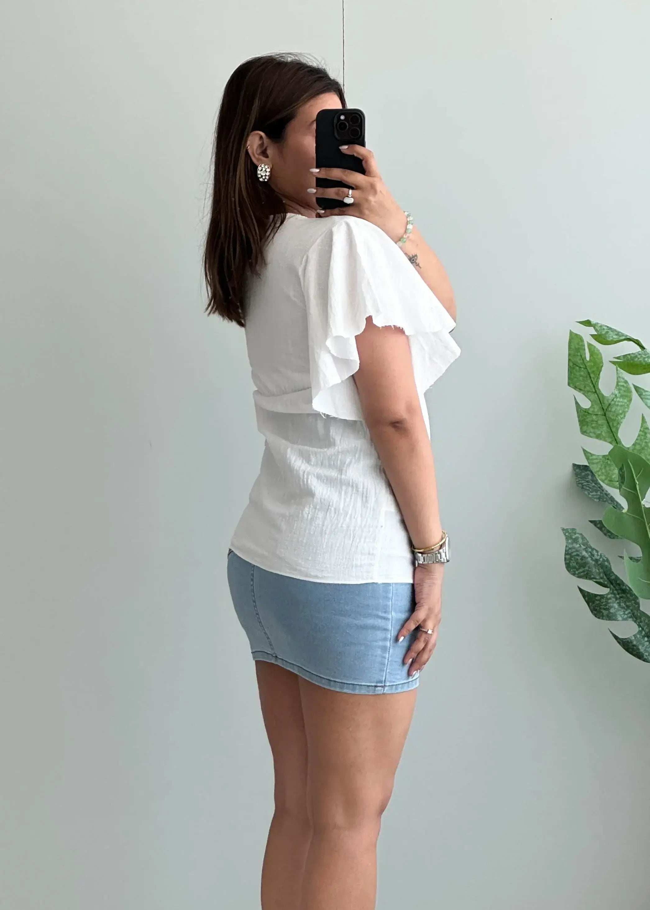 Size XS-S, Soft Cotton White V Neck Summer Top - Closet by Payal