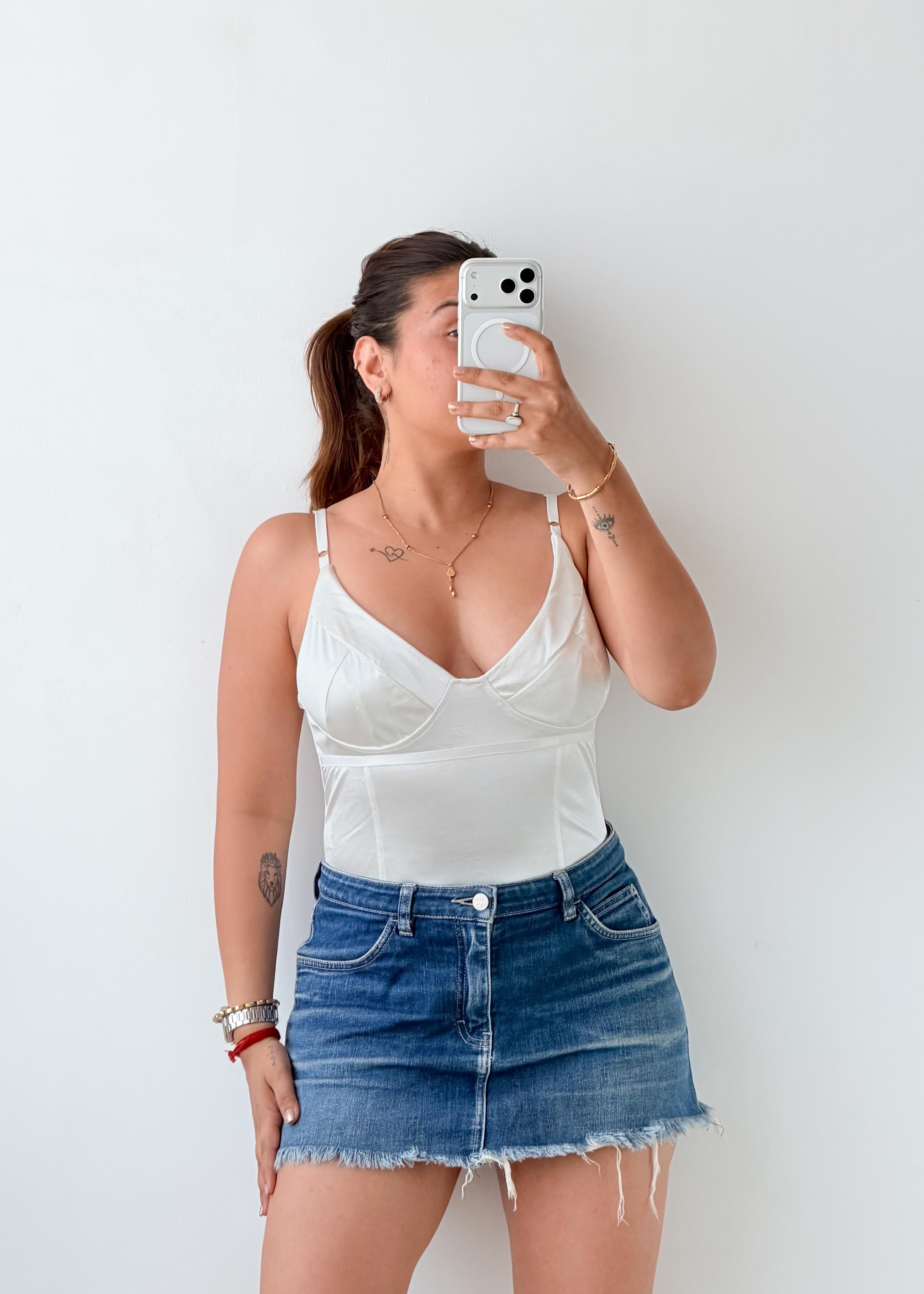 Size S-M White Structured Cup Bodysuit