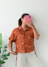 Size S-M Rust Floral Tie-Side Shirt