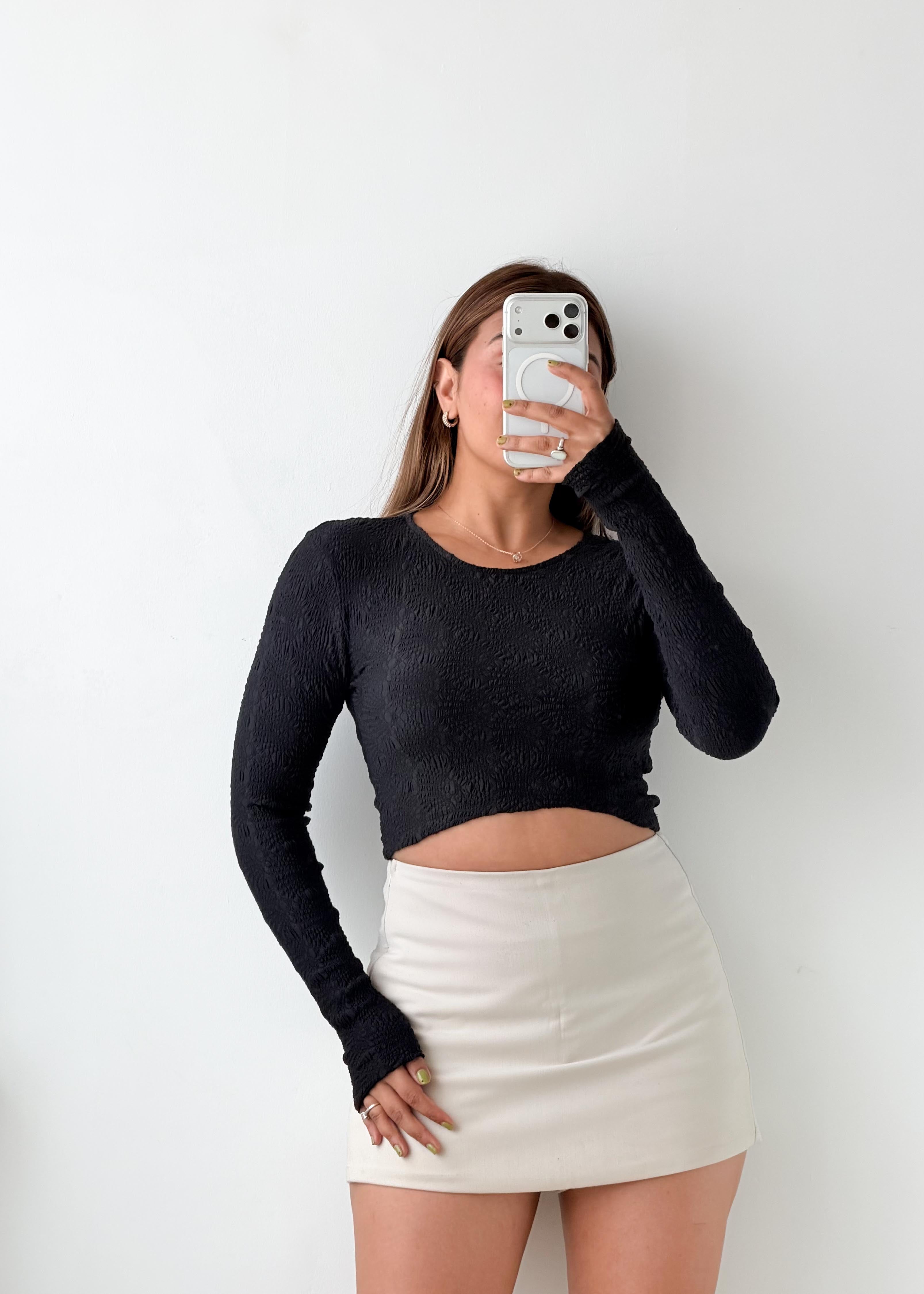 Size XS-S Black Textured Crop Top