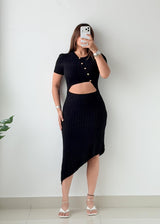 Size S-M Black Cut-Out Ribbed Knit Midi Dress
