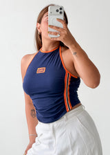 Size S-M Navy Blue Halter Crop Top