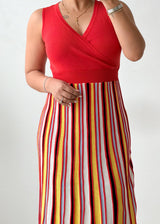 Size XS-S Red Multicolor Striped Knit Maxi Dress