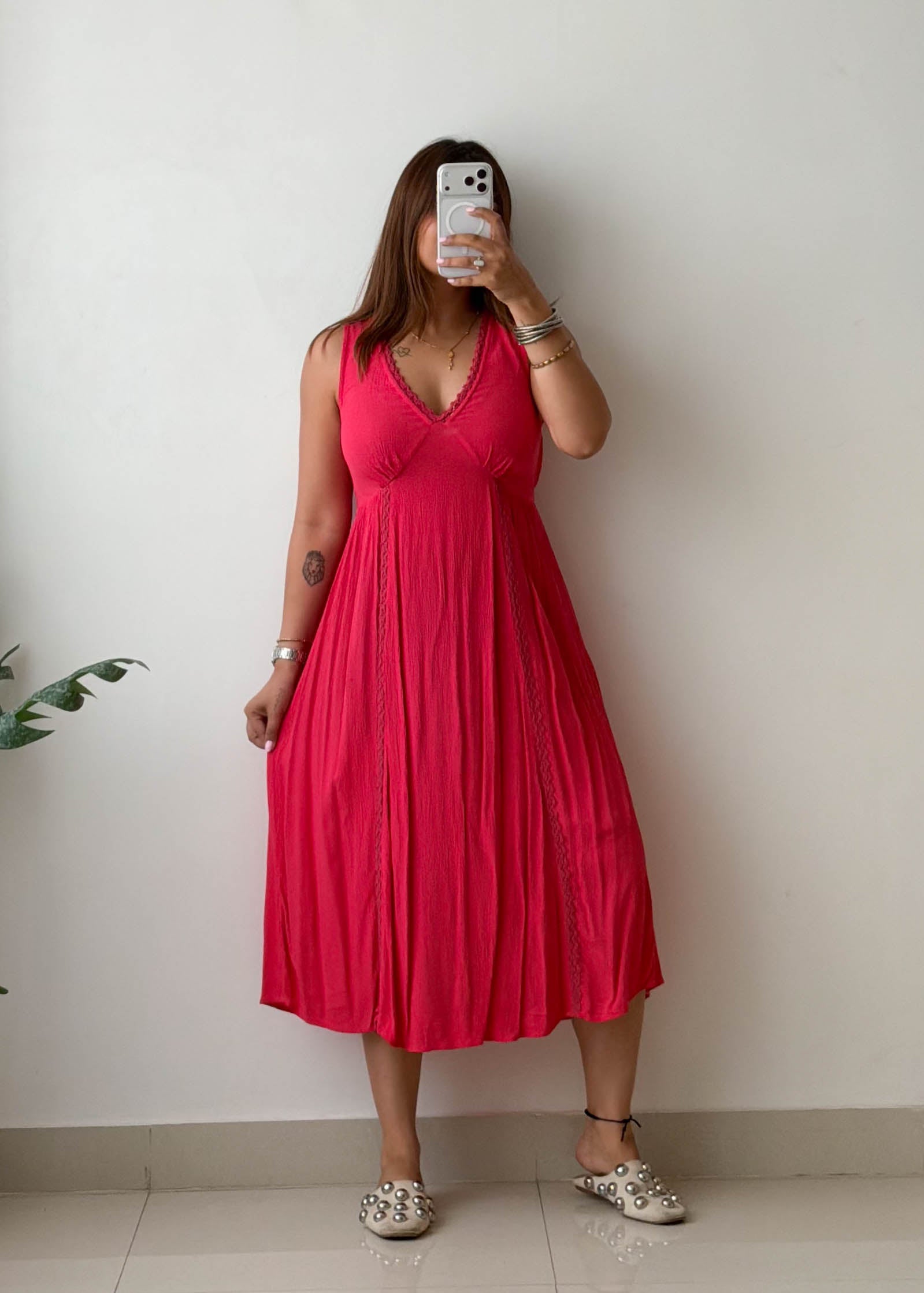 Size S & M Pink Pleated Maxi Dress