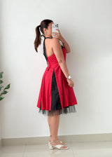 Size S-M Red & Black Polka Dot Fit & Flare Midi Dress