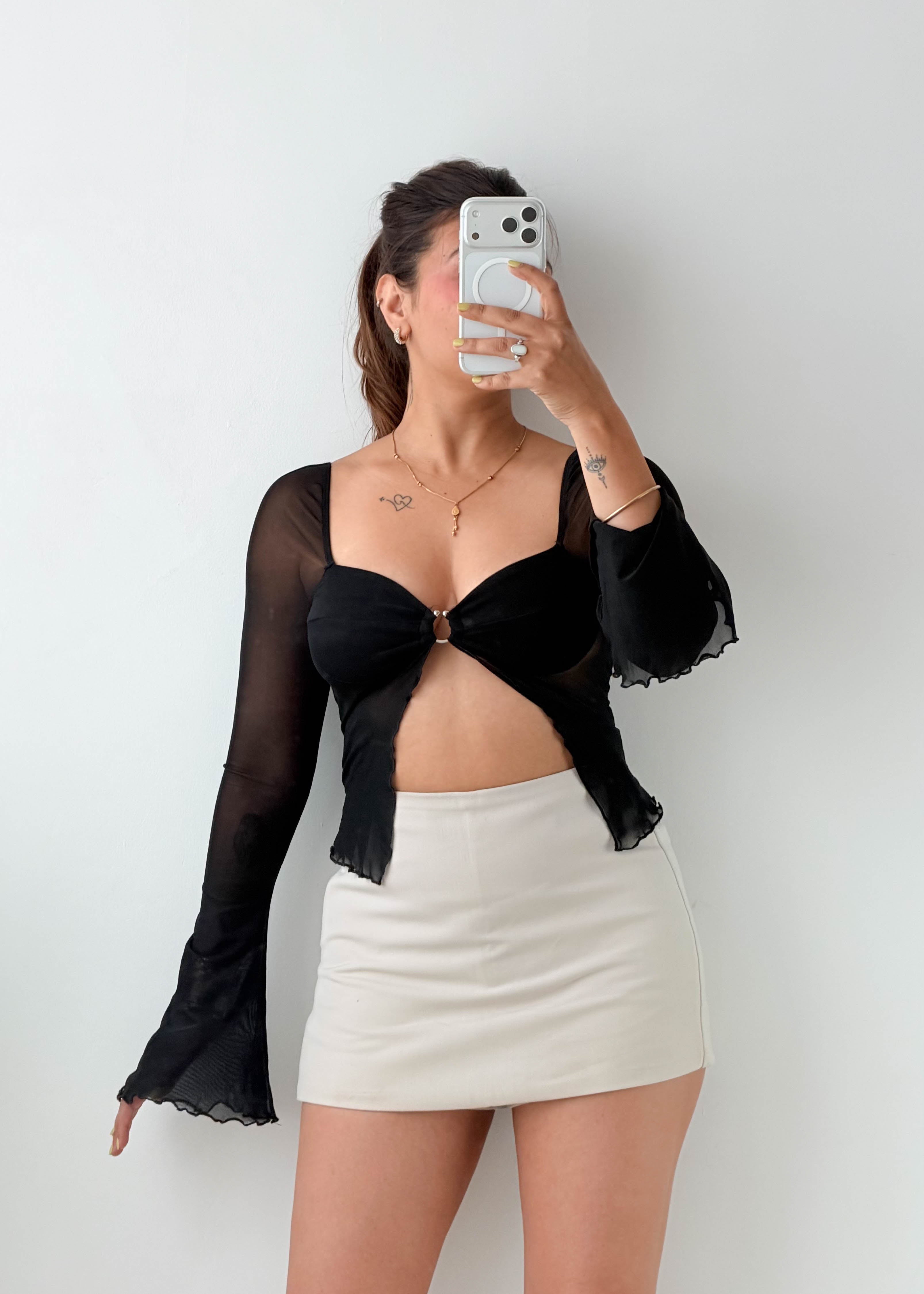 Size XS-S Black Sheer Cut-Out Top