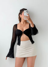 Size XS-S Black Sheer Cut-Out Top