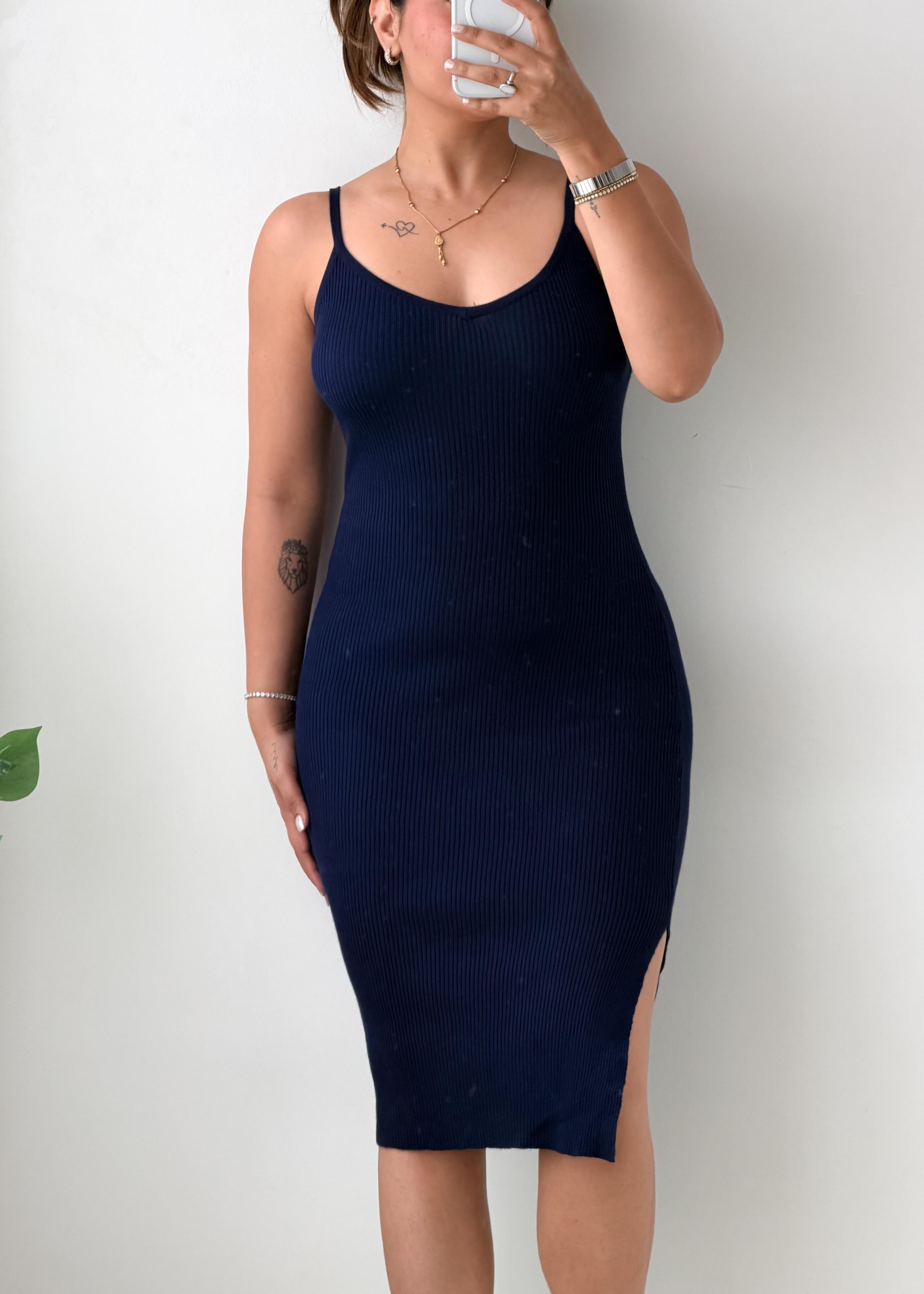 Size S-M Navy Ribbed Midi Dress