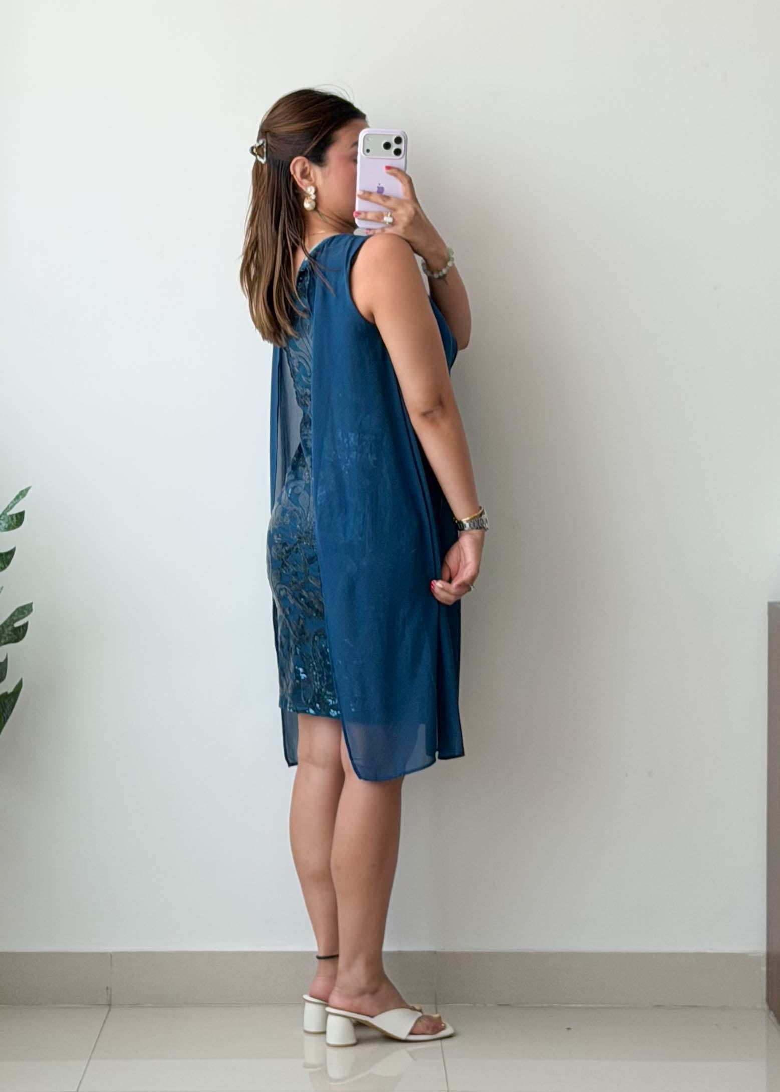 S-M Teal Layered Sequin Mini Dress