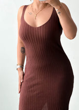 Size S-M Brown Ribbed Scoop Neck Knit Midi Dress
