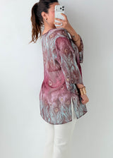 Size L-XL Mauve Peacock Print Tunic Top