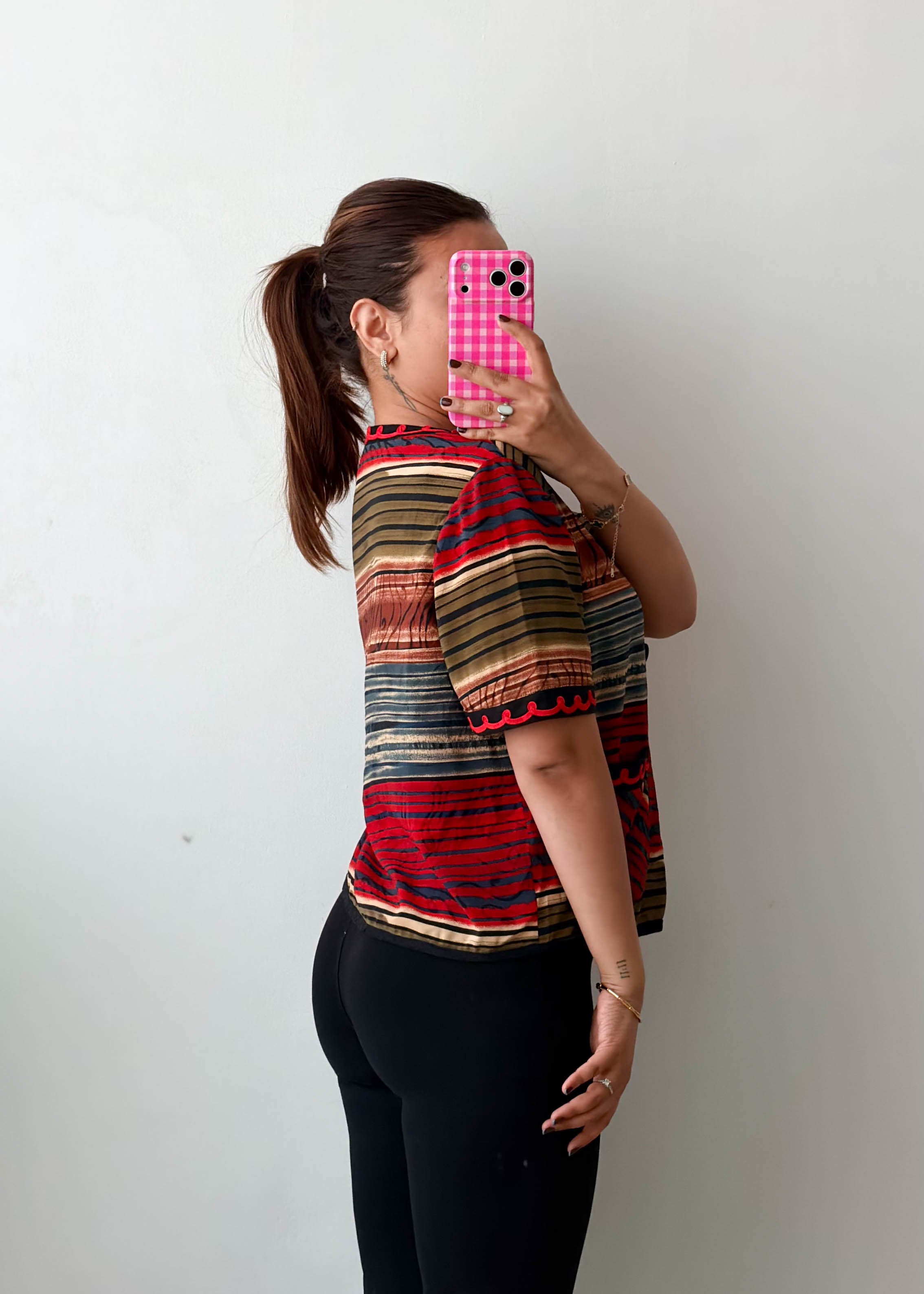Size M Multicolor Striped Button Top