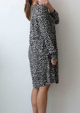 M-L Black White Printed Smock Dress