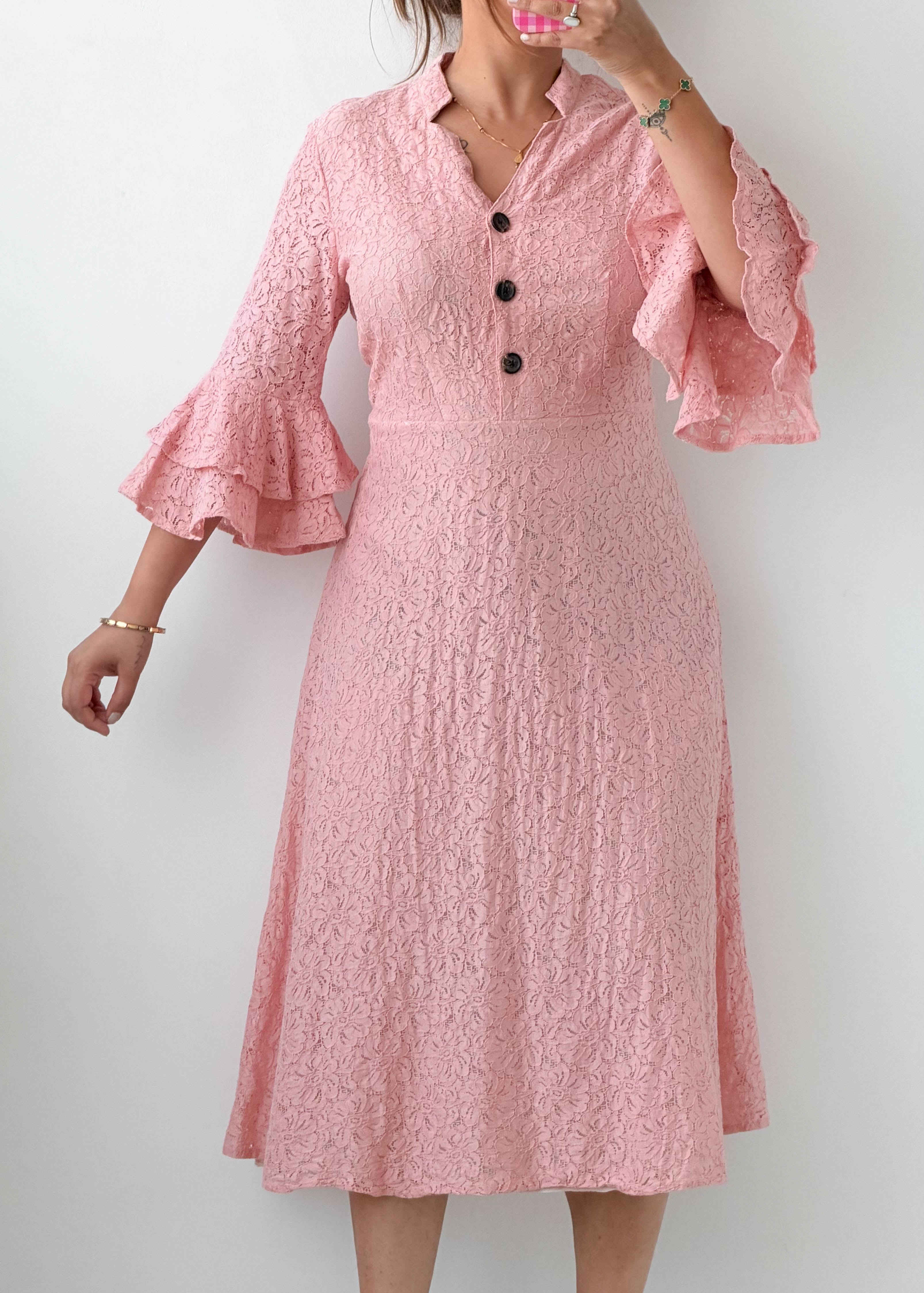 Size M-L Blush Pink Textured Midi Dress