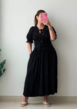 Size S-L Black Lace-Up Maxi Dress